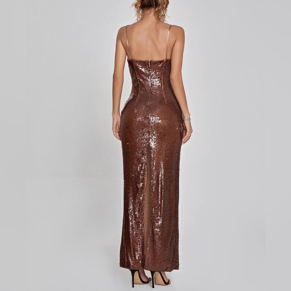 Brown Sequins Maxi Dress - Picture 3 of 8